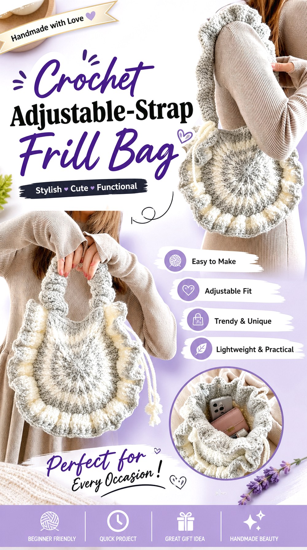 Crochet Adjustable Strap Frill Bag