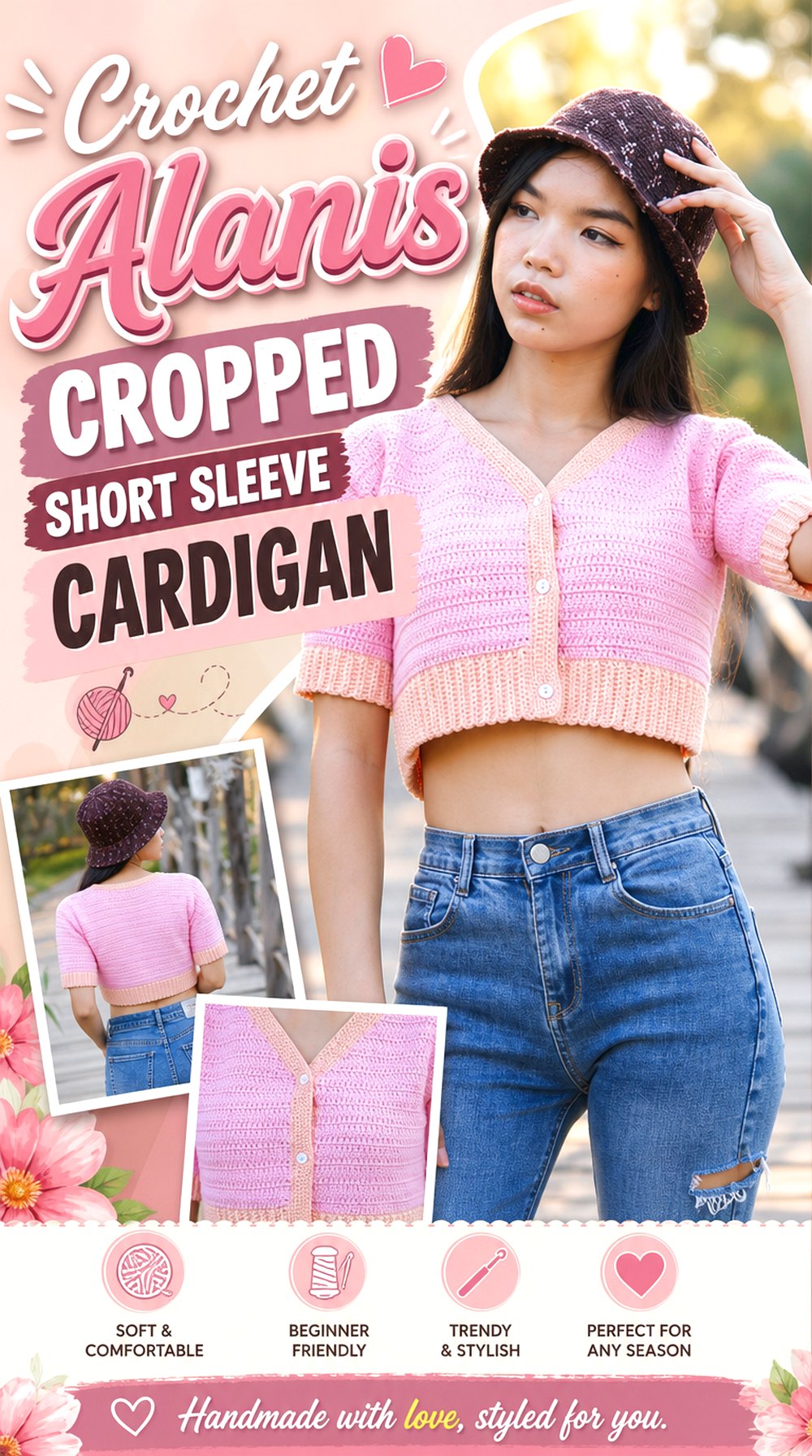 Crochet Alanis Cropped Short Sleeve Cardigan