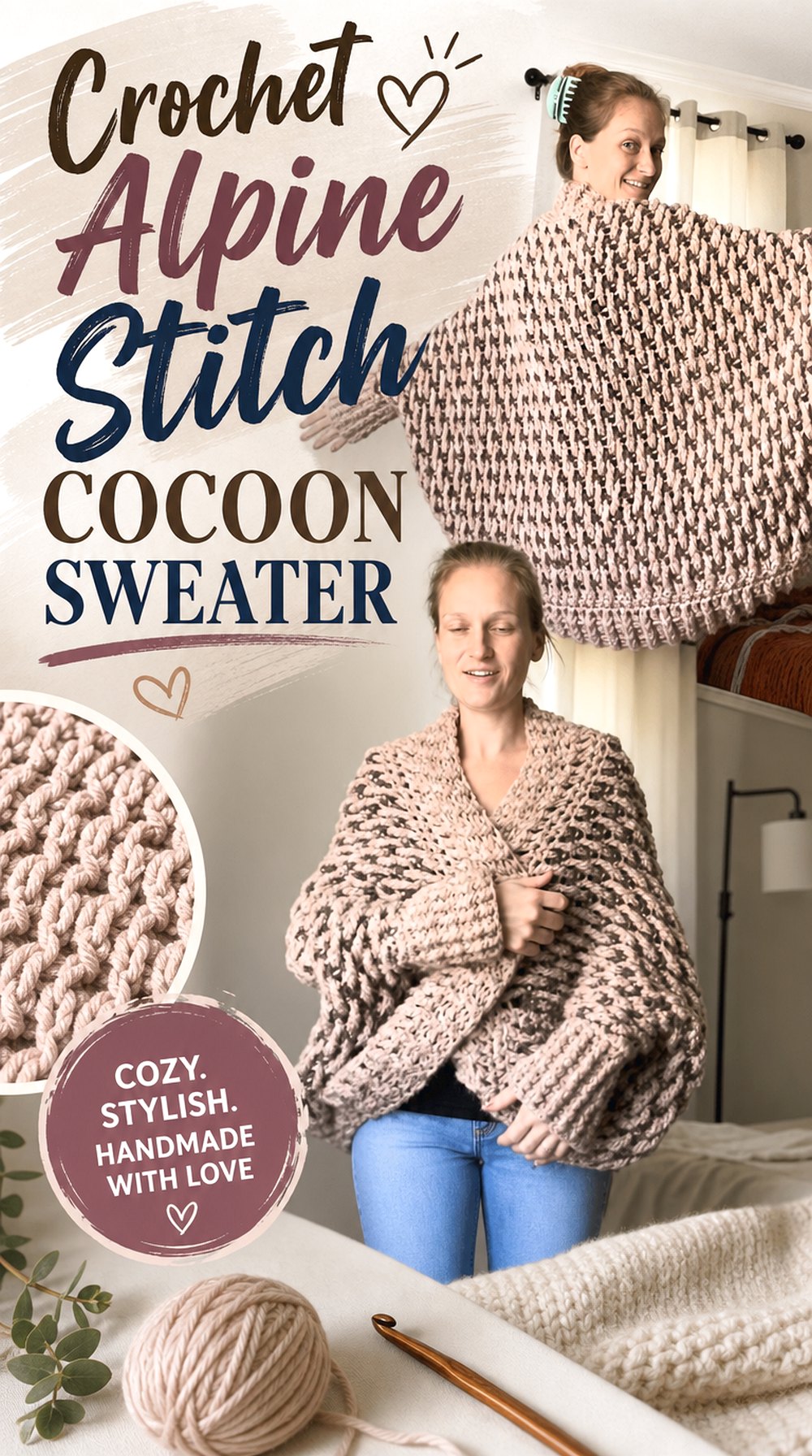 Crochet Alpine Stitch Cocoon Sweater