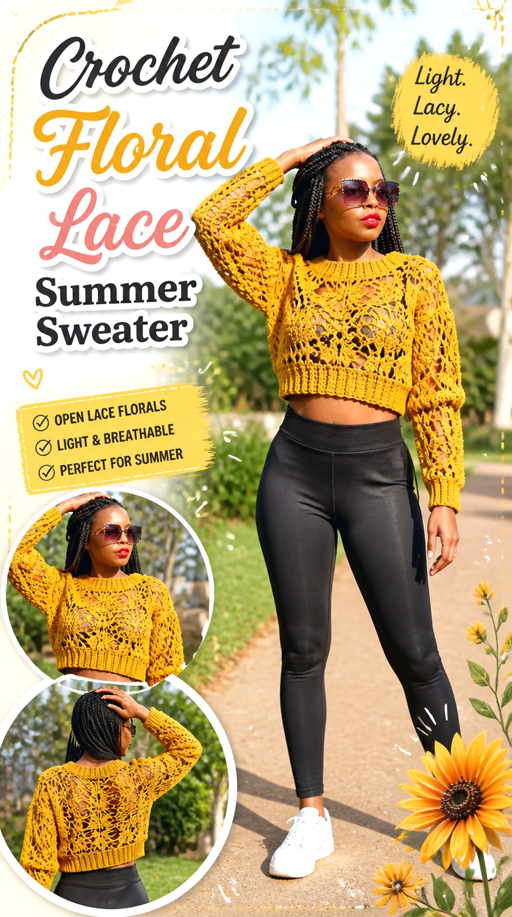 Crochet Alpine Texture Cropped Sweater