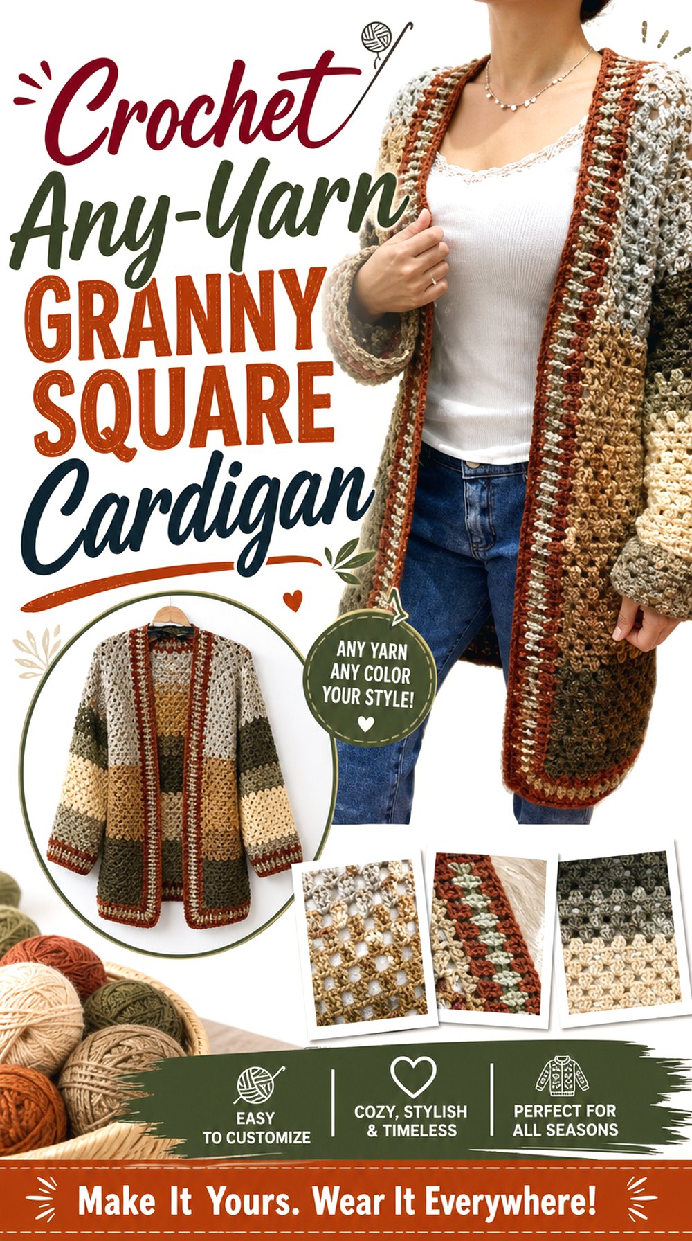 Crochet Any Yarn Granny Square Cardigan