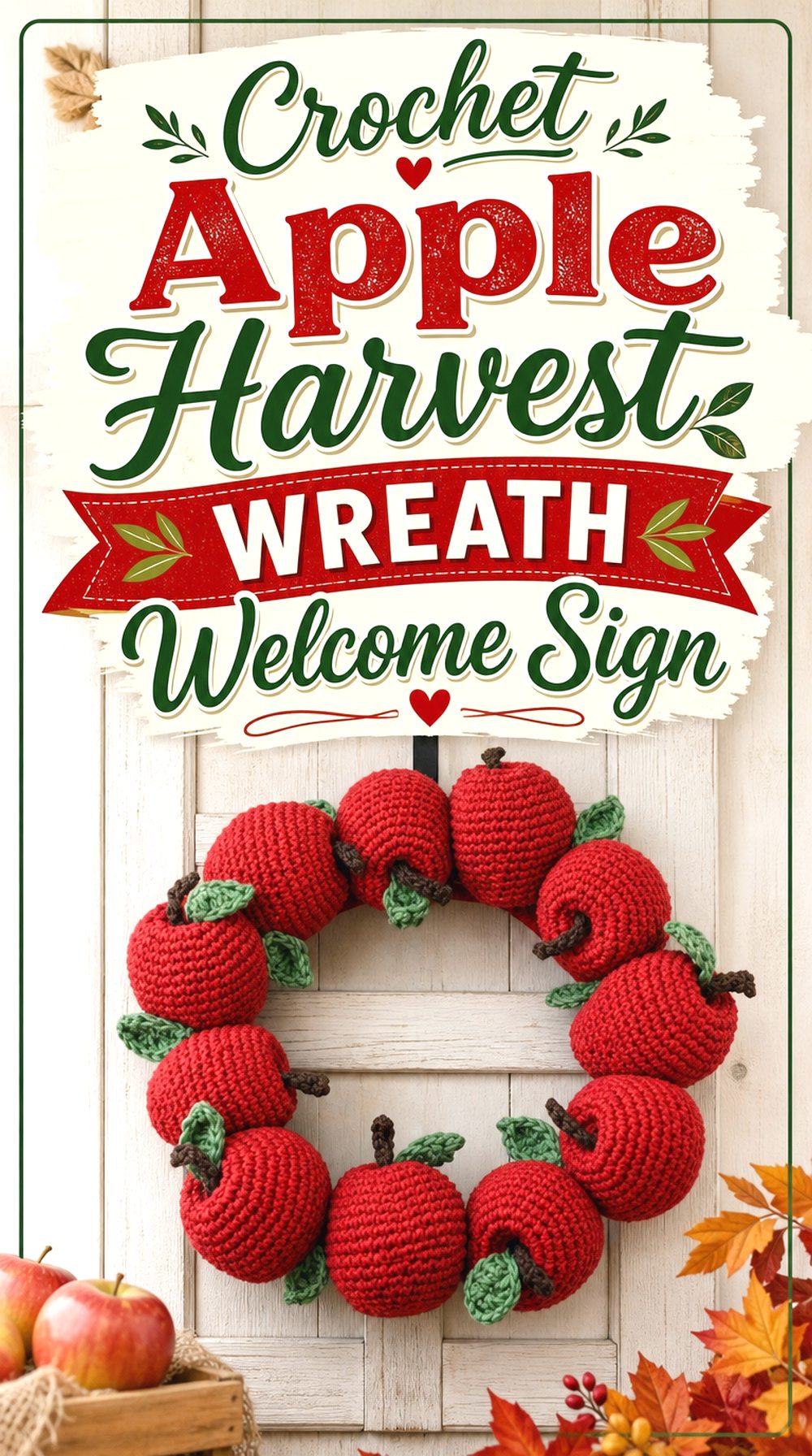 Crochet Apple Harvest Wreath Welcome Sign