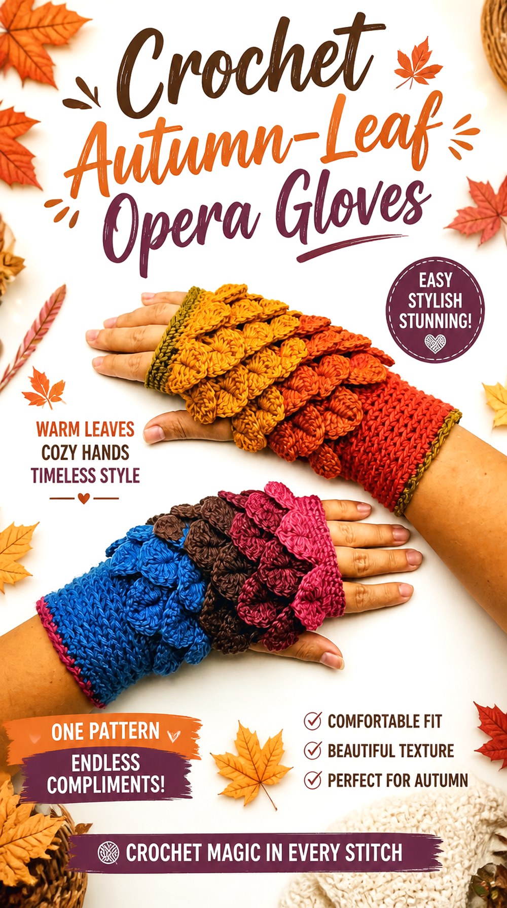 Crochet Autumn Leaf Opera Gloves