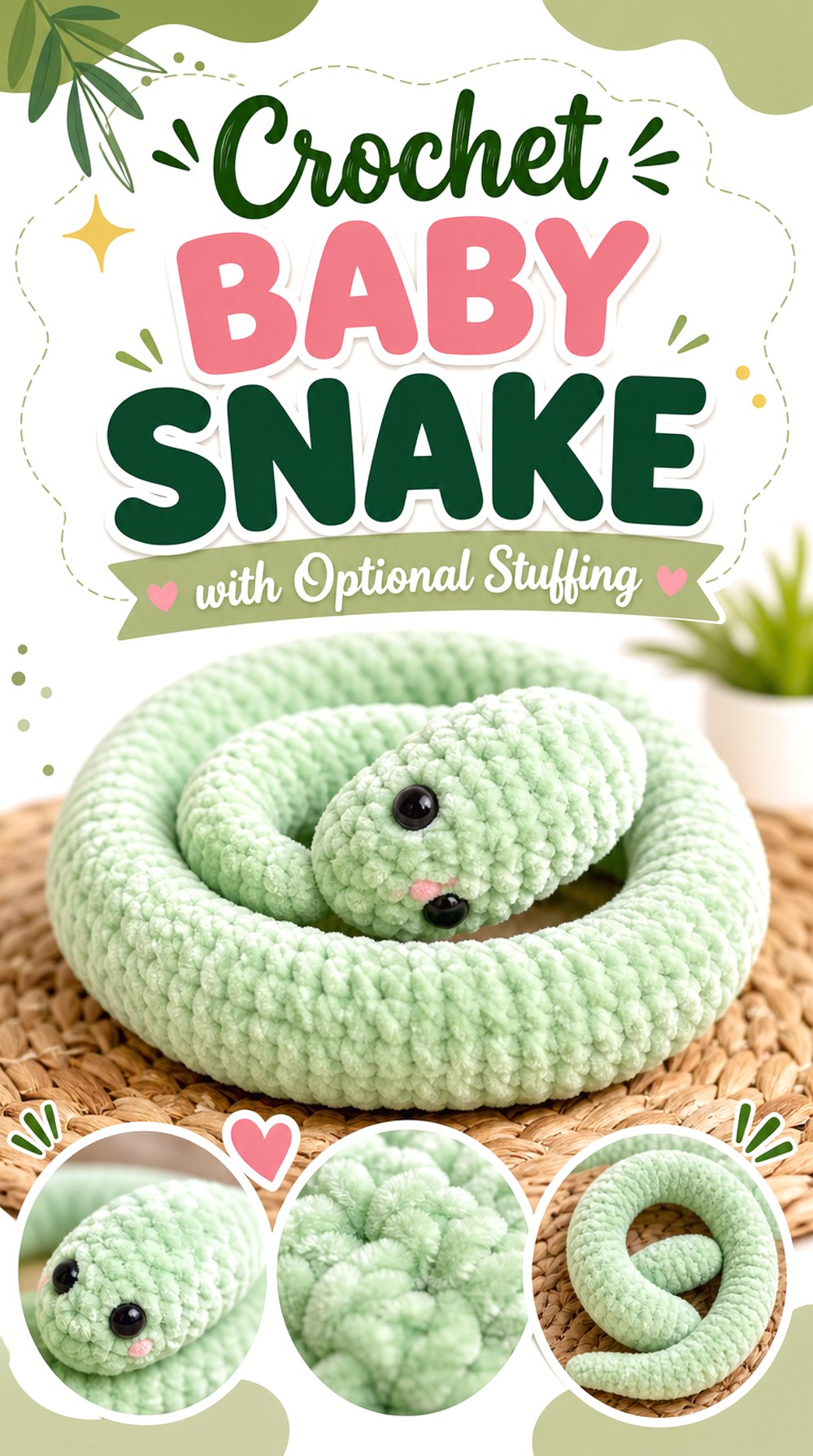 Crochet Baby Snake with Optional Stuffing