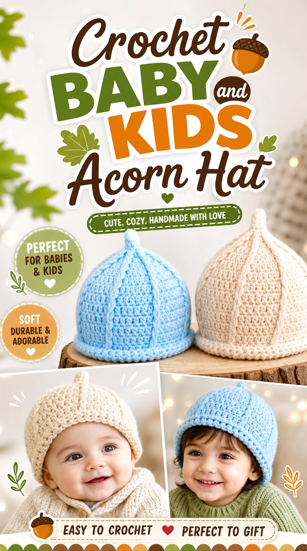 Crochet Baby and Kids Acorn Hat