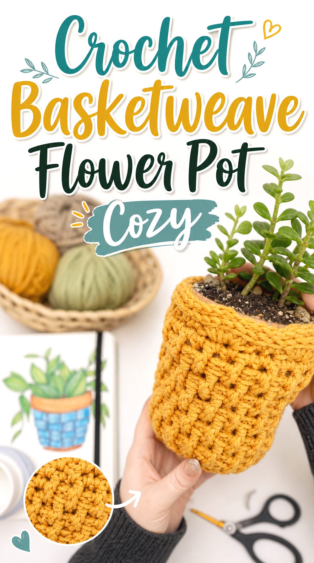 Crochet Basketweave Flower Pot Cozy