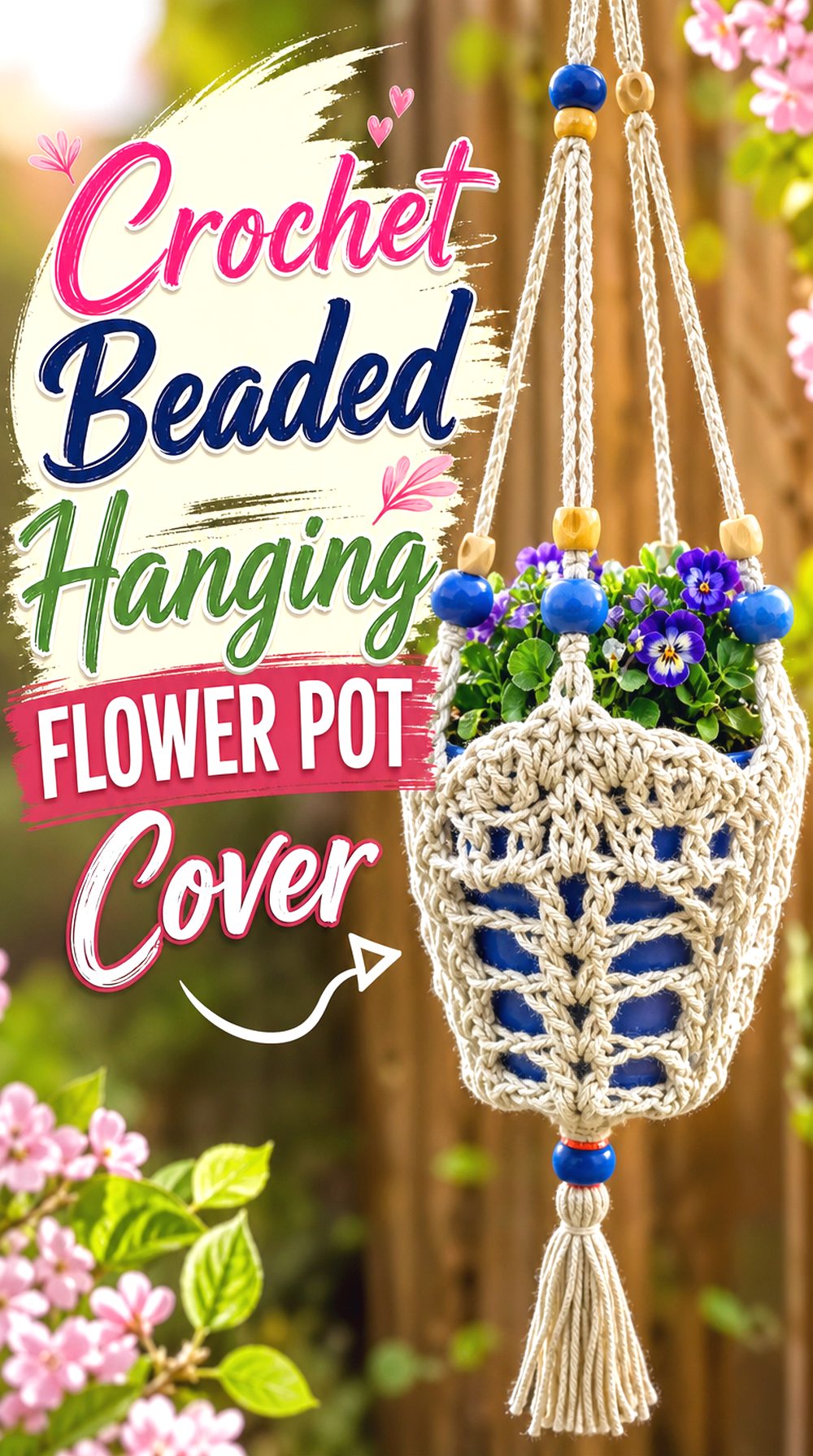 Crochet Beaded Hanging Flower Pot Cover