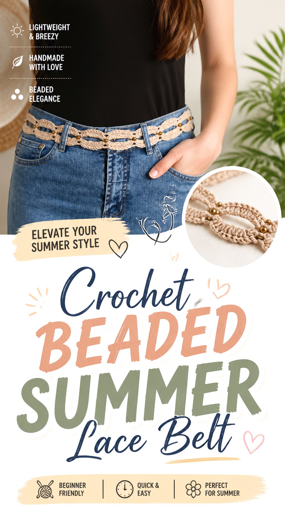 Crochet Beaded Summer Lace Belt