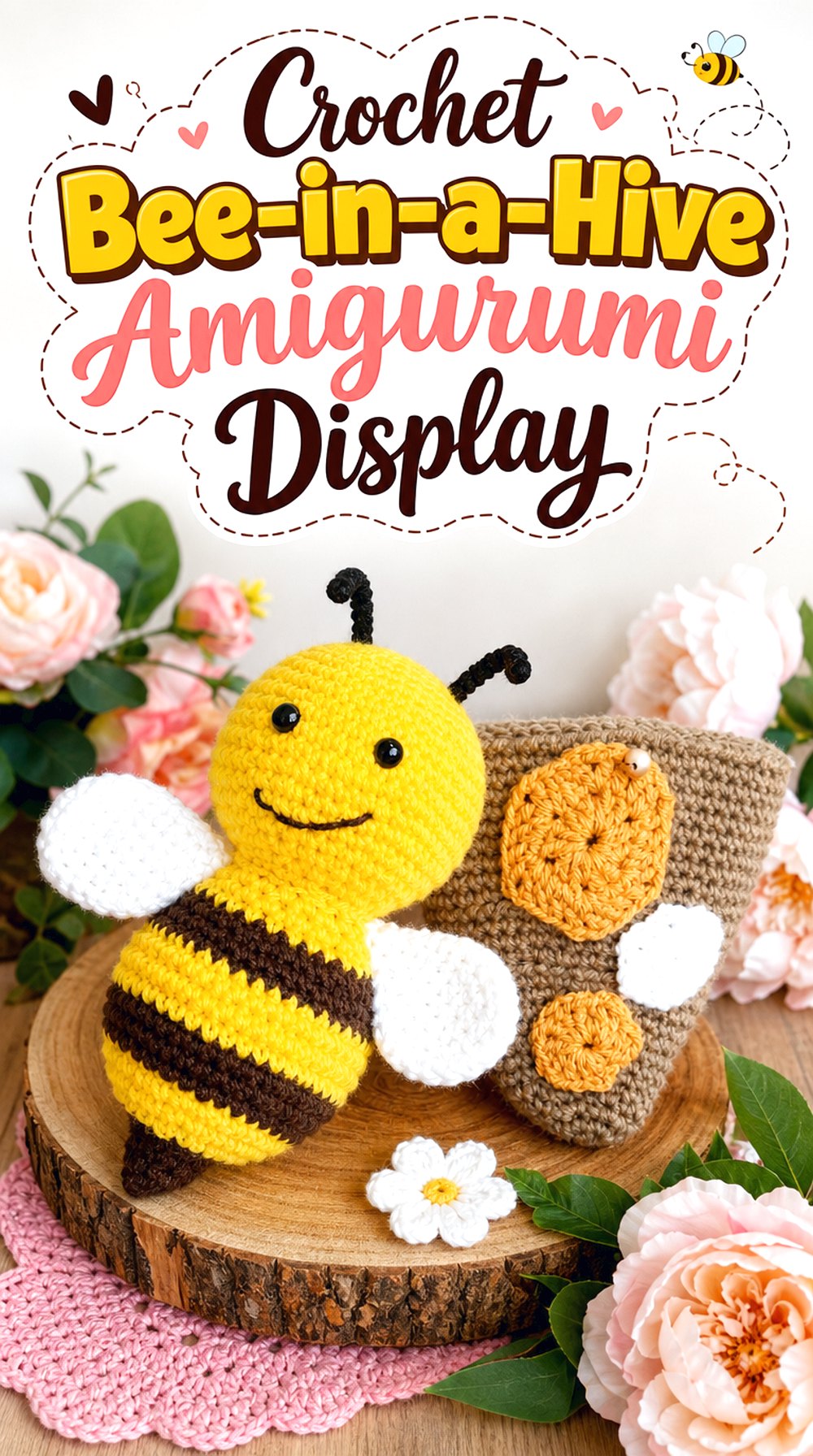 Crochet Bee in a Hive Amigurumi Display
