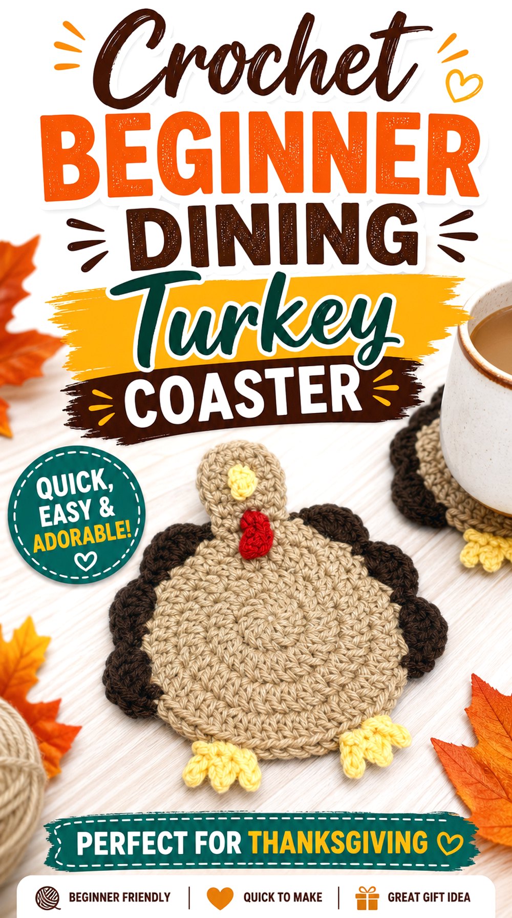 Crochet Beginner Dining Turkey Coaster