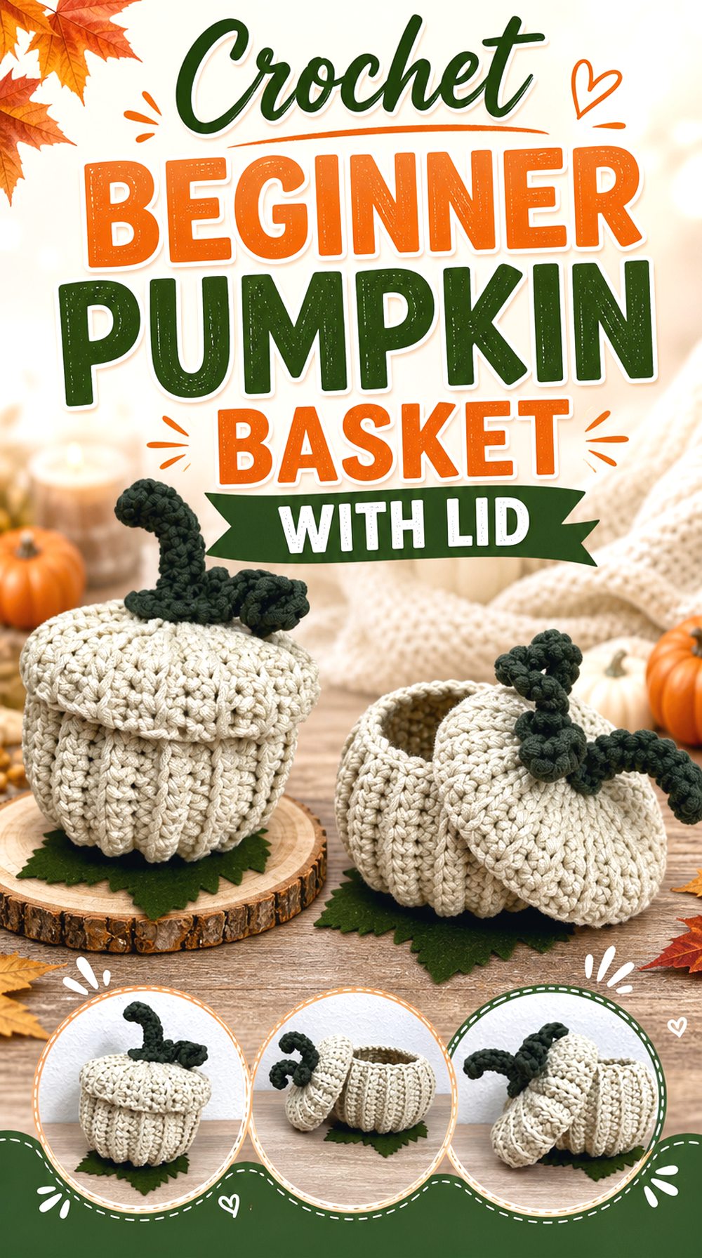 Crochet Beginner Pumpkin Basket With Lid