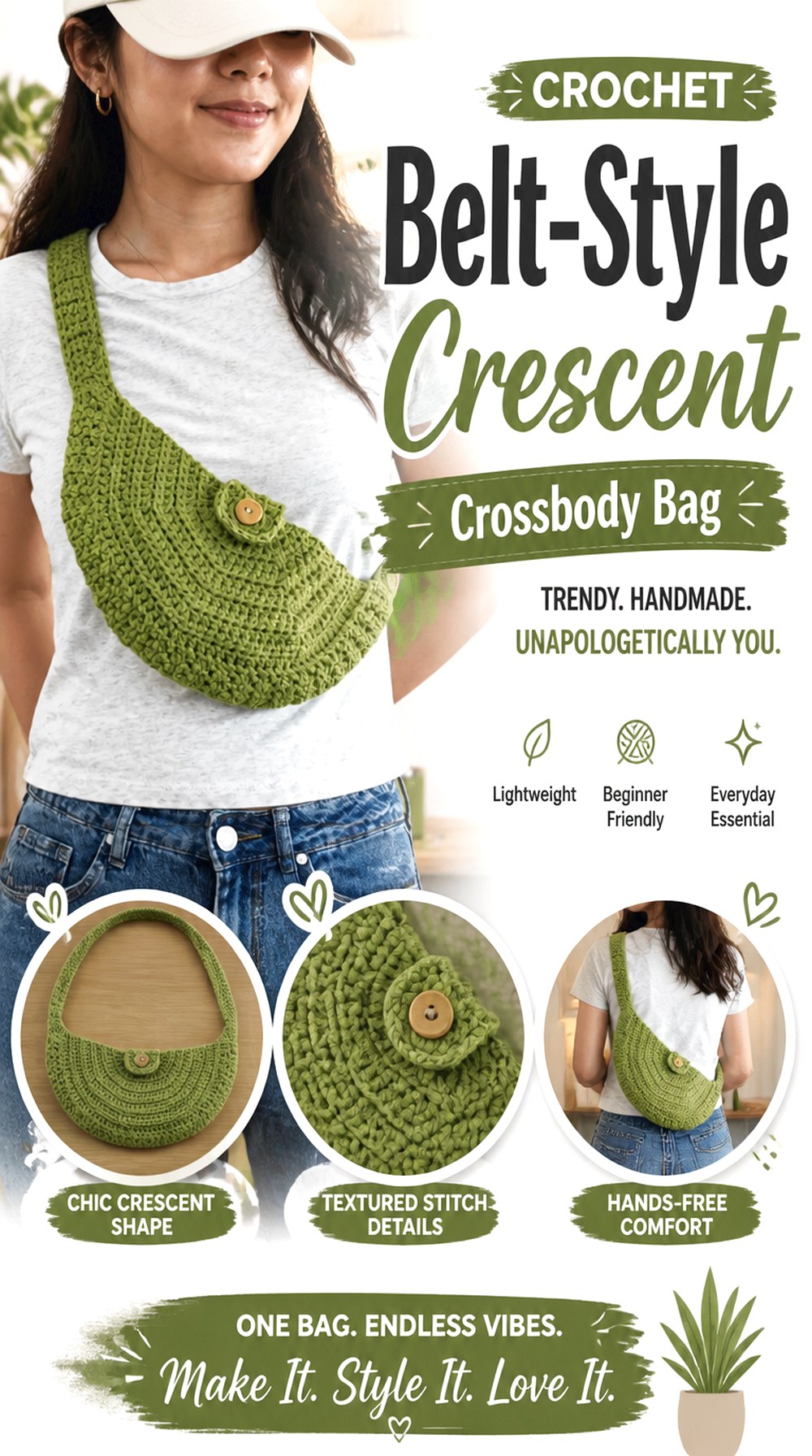 Crochet Belt Style Crescent Crossbody Bag