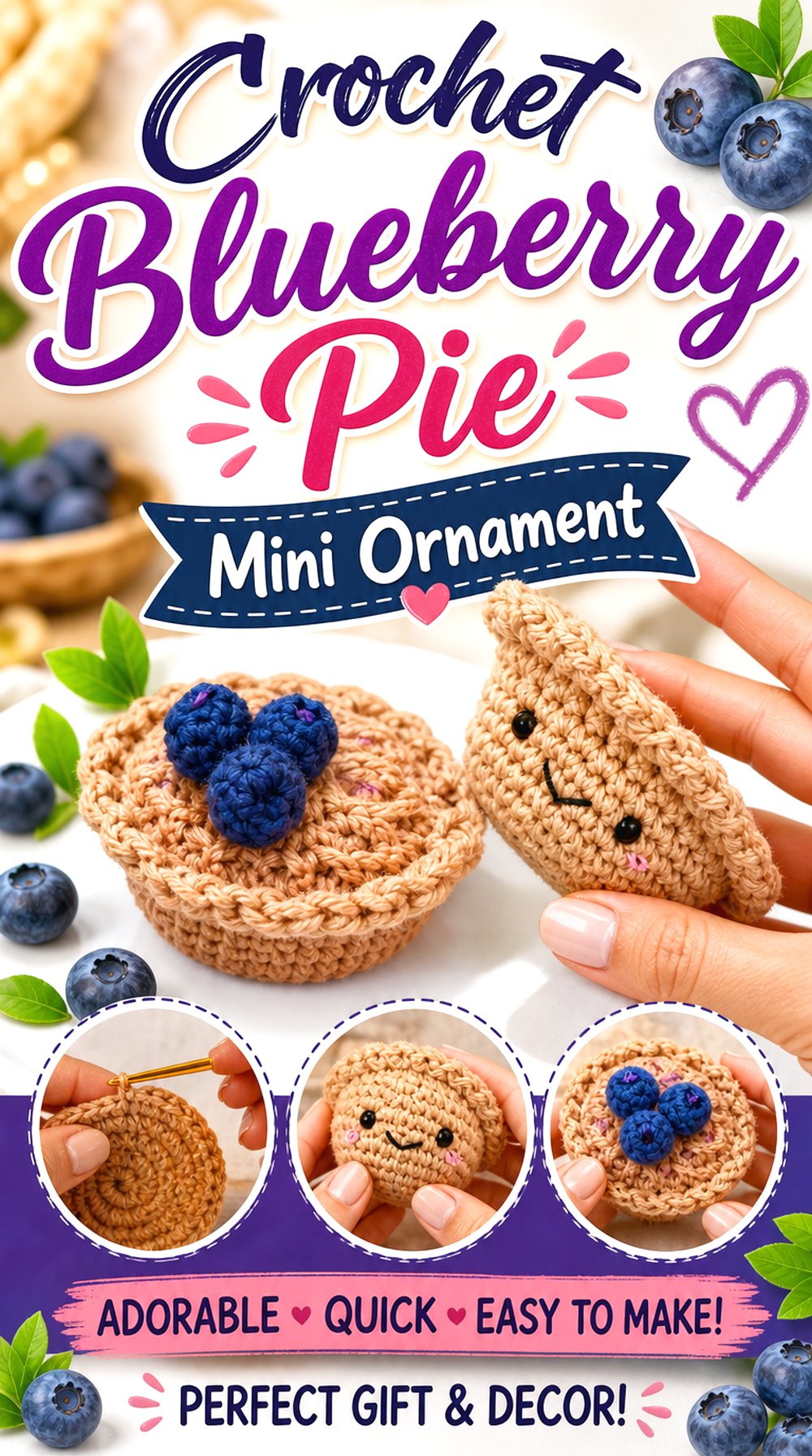 Crochet Blueberry Pie Mini Ornament