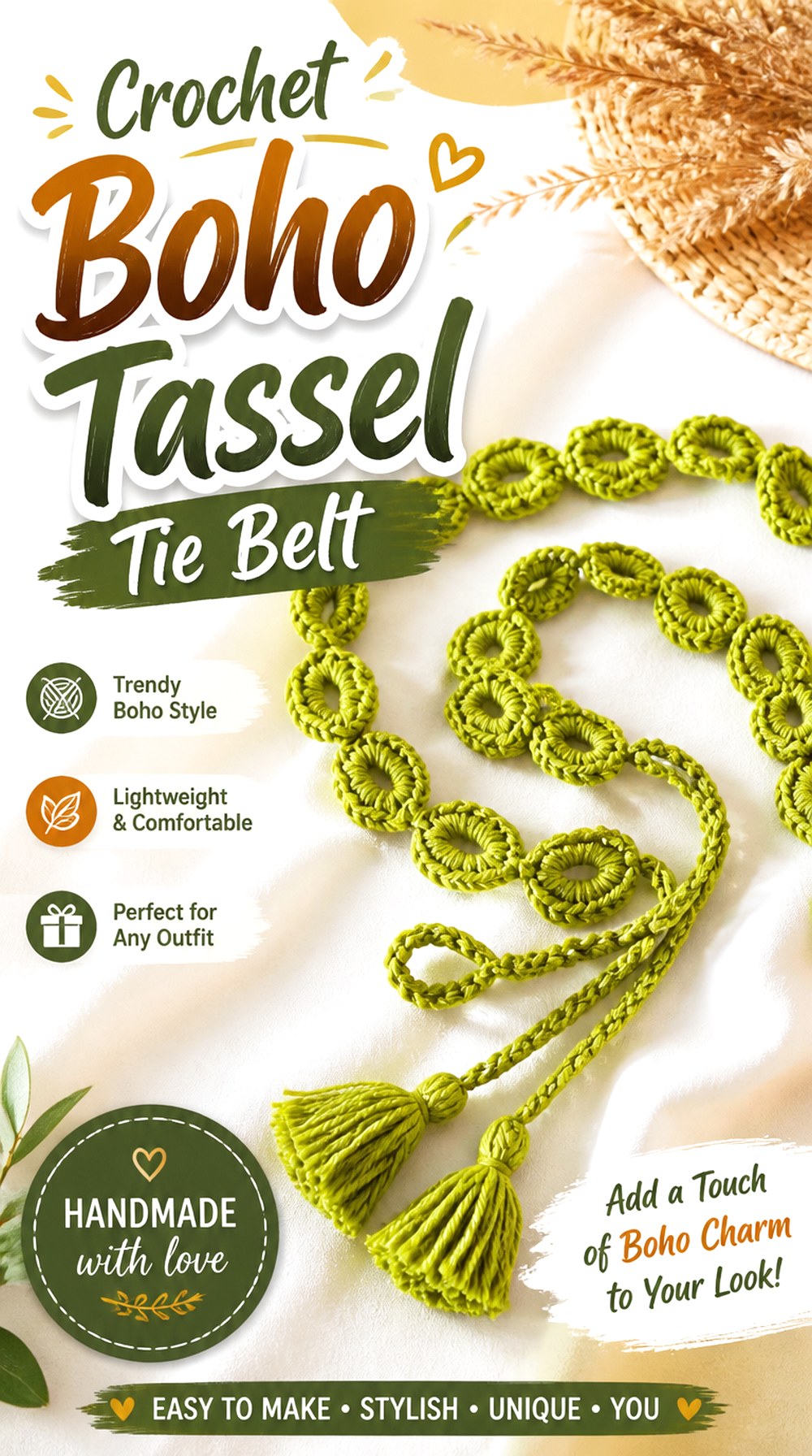 Crochet Boho Tassel Tie Belt