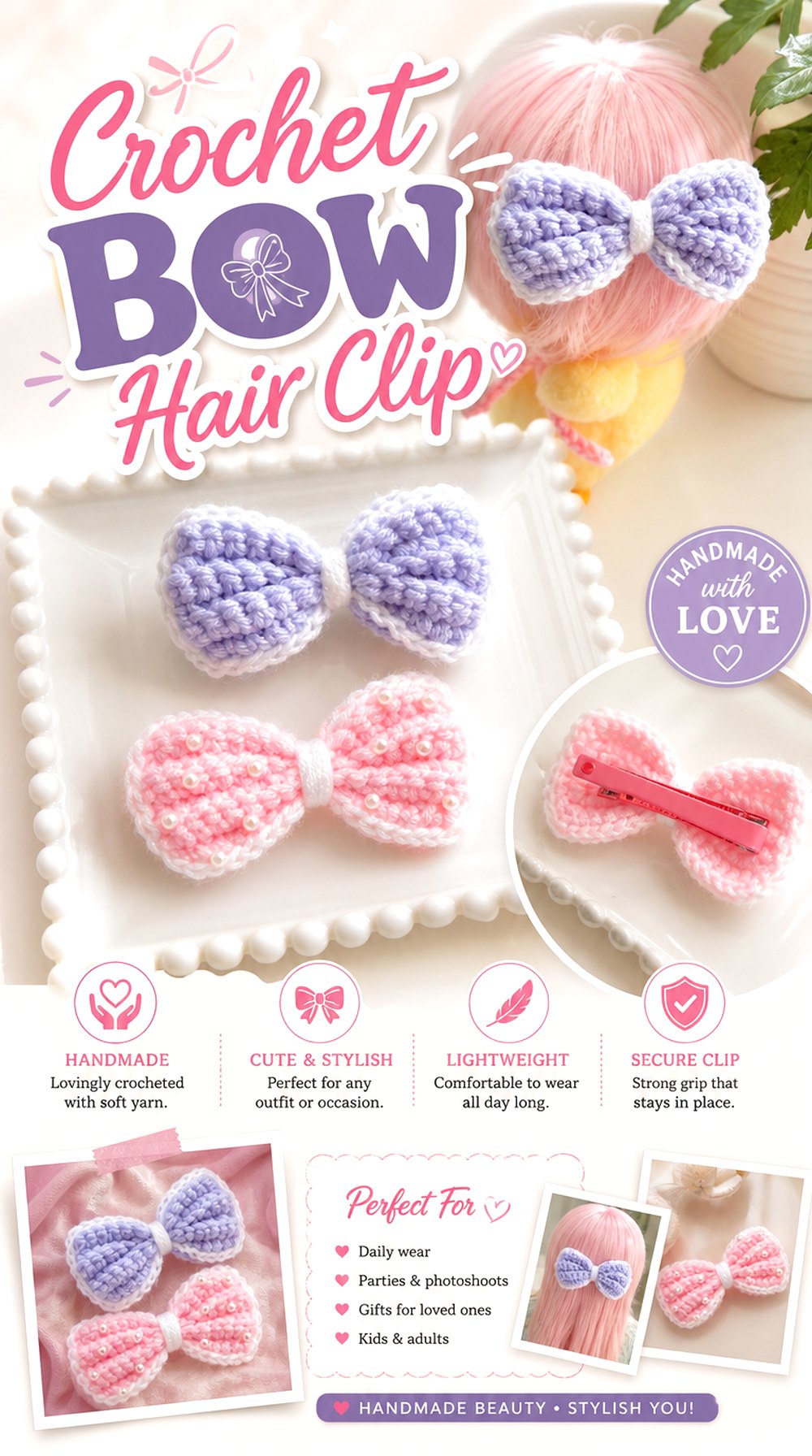 Crochet Bow Hair Clip