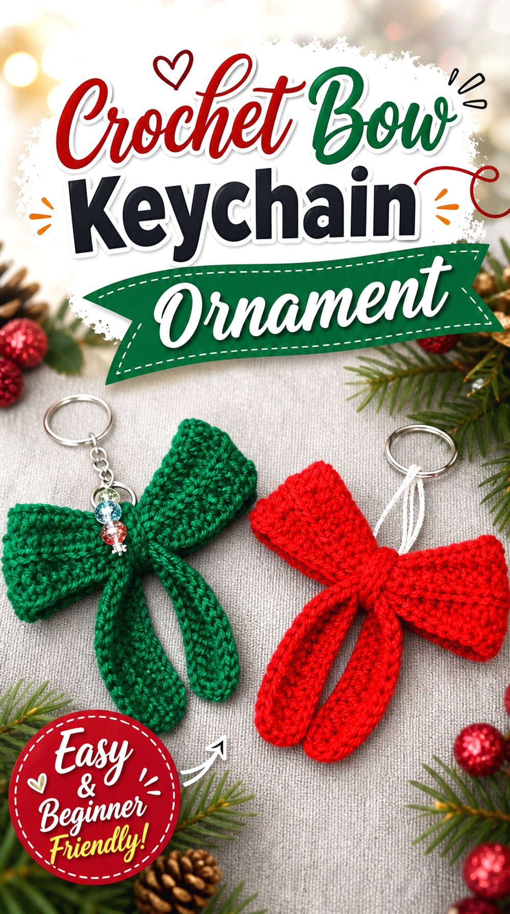 Crochet Bow Keychain Ornament