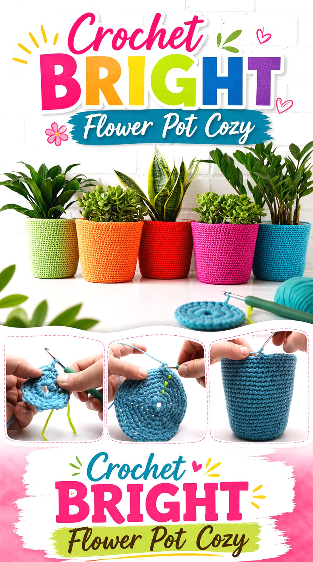 Crochet Bright Flower Pot Cozy