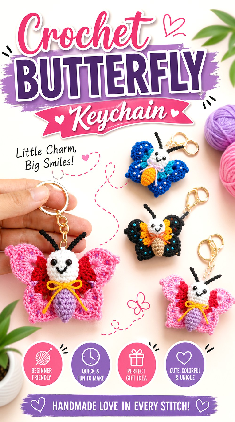 Crochet Butterfly Keychain