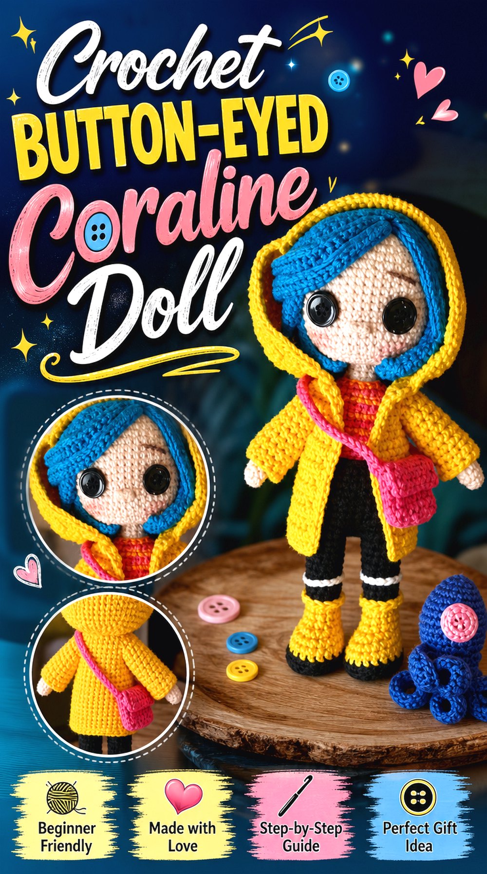 Crochet Button Eyed Coraline Doll
