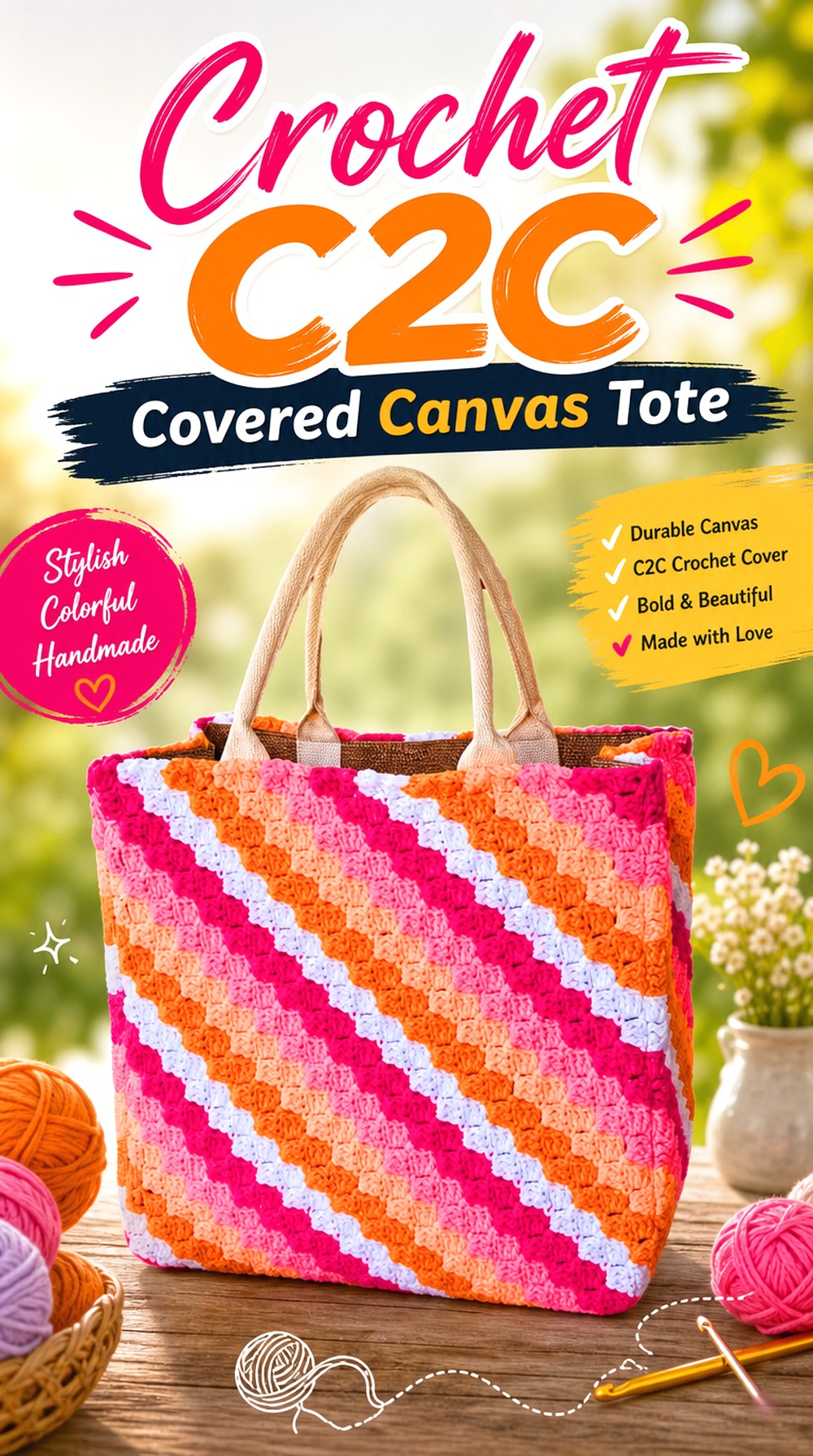 Crochet CC Covered Canvas Tote