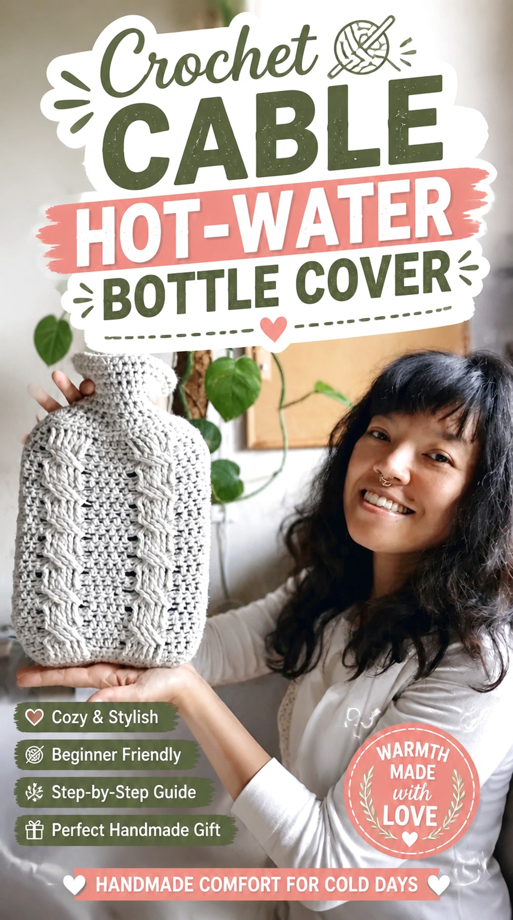 Crochet Cable Hot Water Bottle Cover