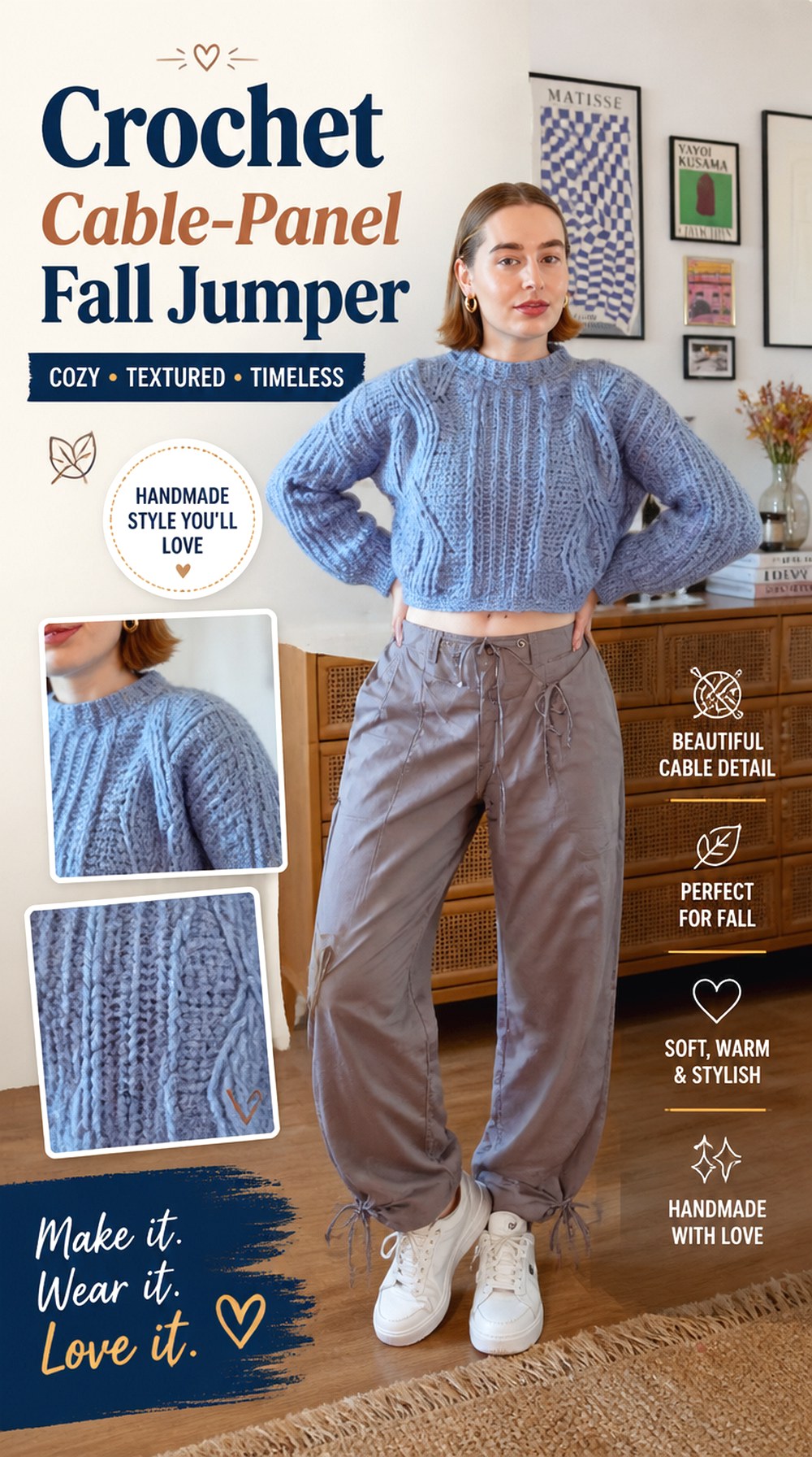 Crochet Cable Panel Fall Jumper