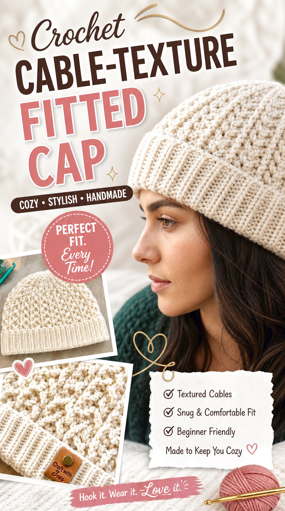 Crochet Cable Texture Fitted Cap
