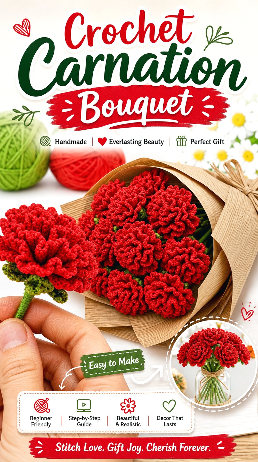 Crochet Carnation Bouquet