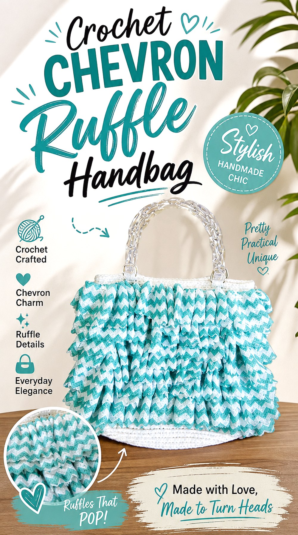 Crochet Chevron Ruffle Handbag