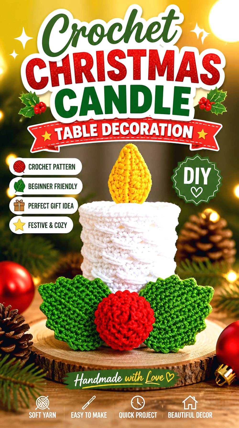 Crochet Christmas Candle Table Decoration