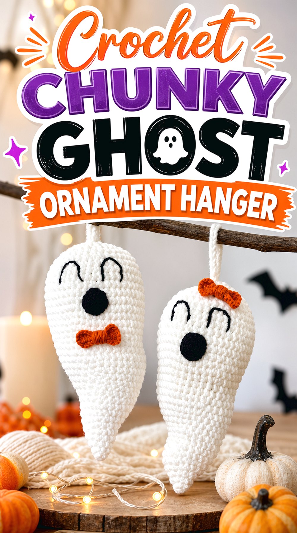 Crochet Chunky Ghost Ornament Hanger
