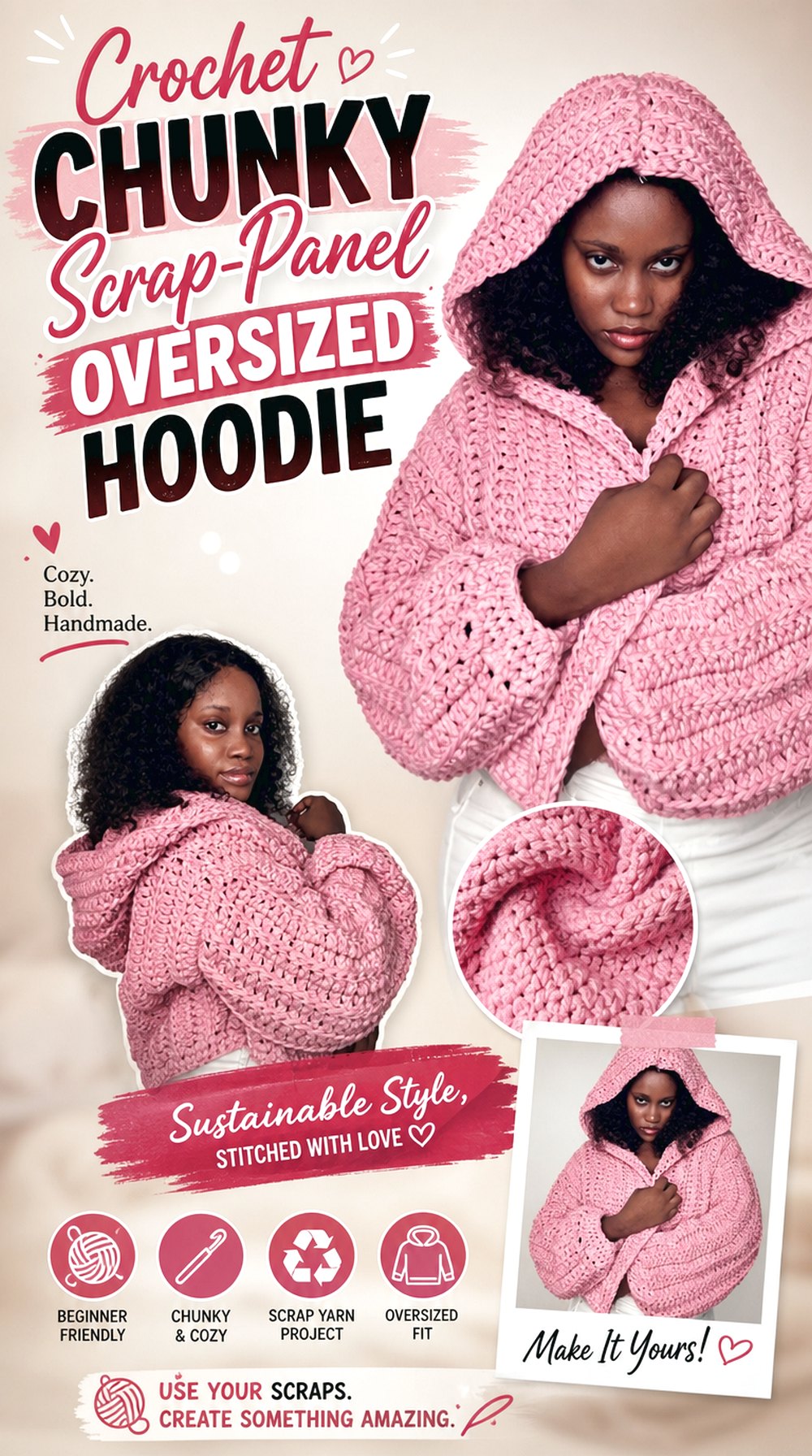 Crochet Chunky Scrap Panel Oversized Hoodie