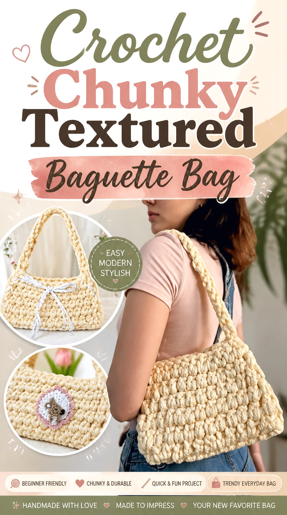 Crochet Chunky Textured Baguette Bag