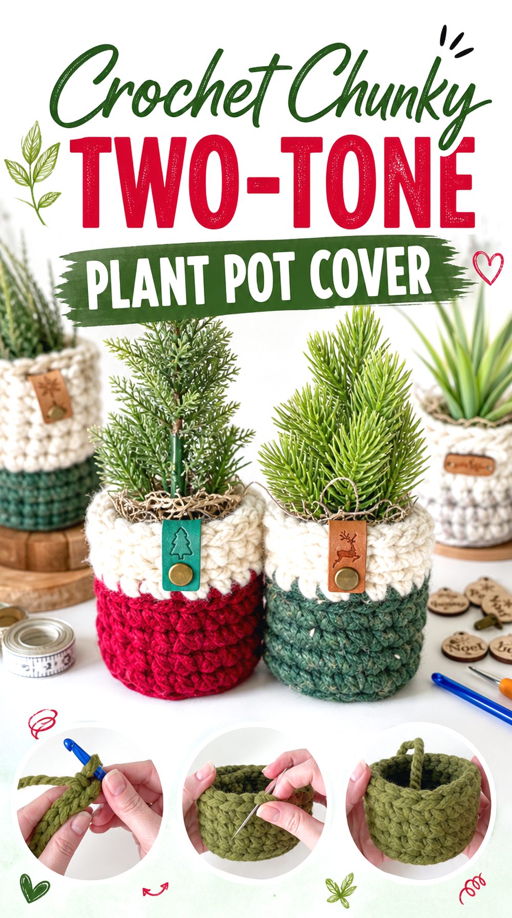 Crochet Chunky Two Tone Plant Pot Cover