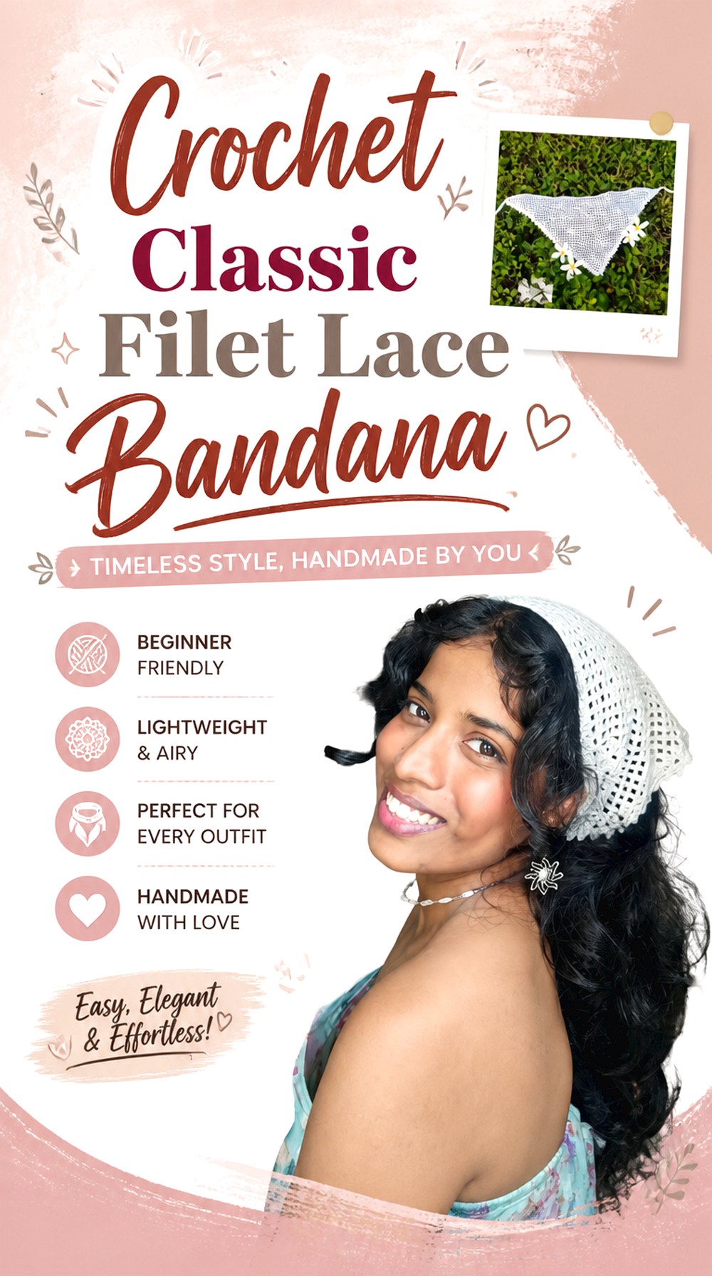 Crochet Classic Filet Lace Bandana