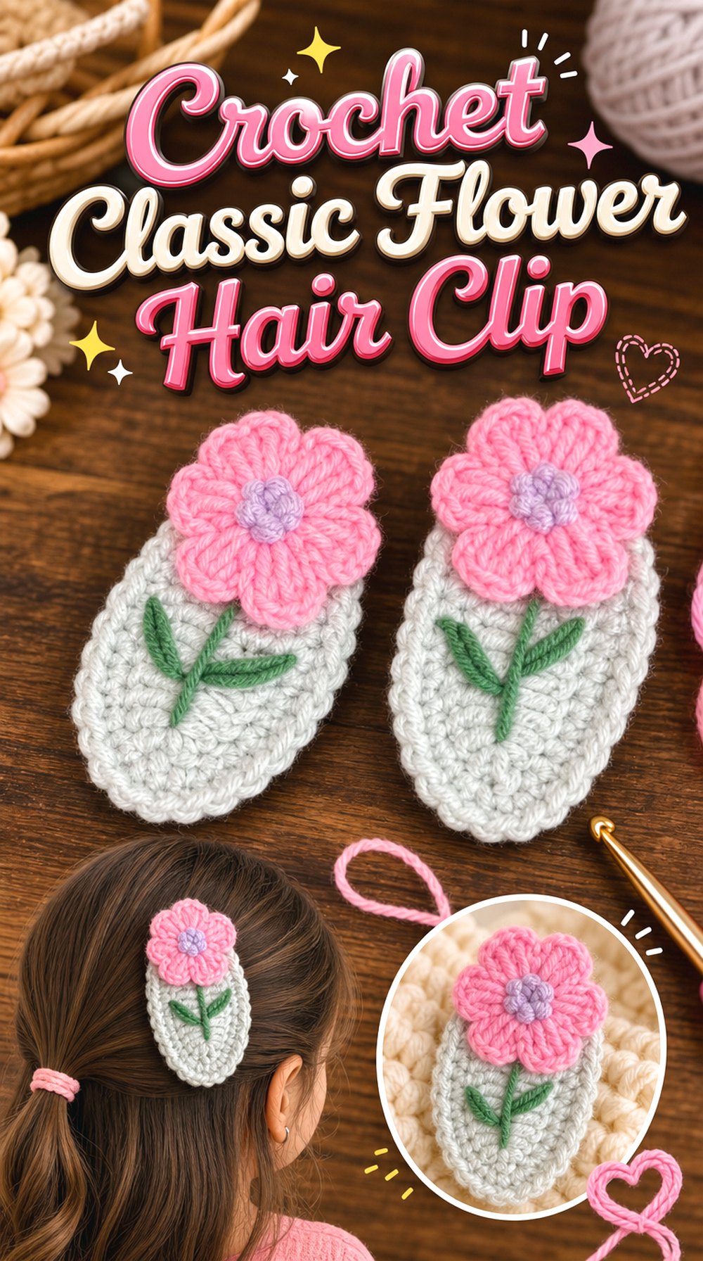Crochet Classic Flower Hair Clip