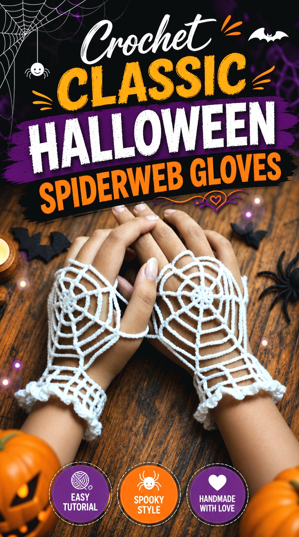 Crochet Classic Halloween Spiderweb Gloves