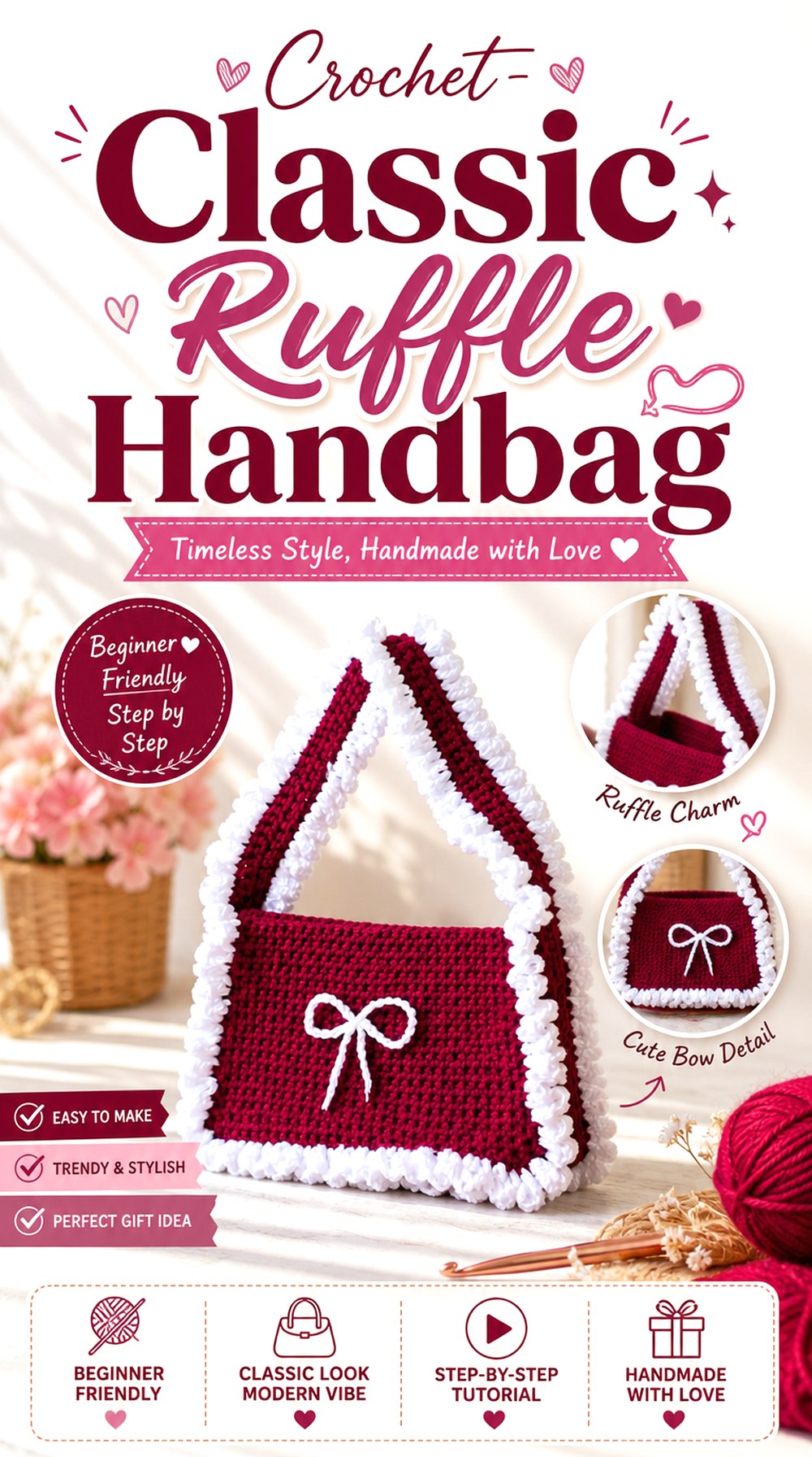 Crochet Classic Ruffle Handbag