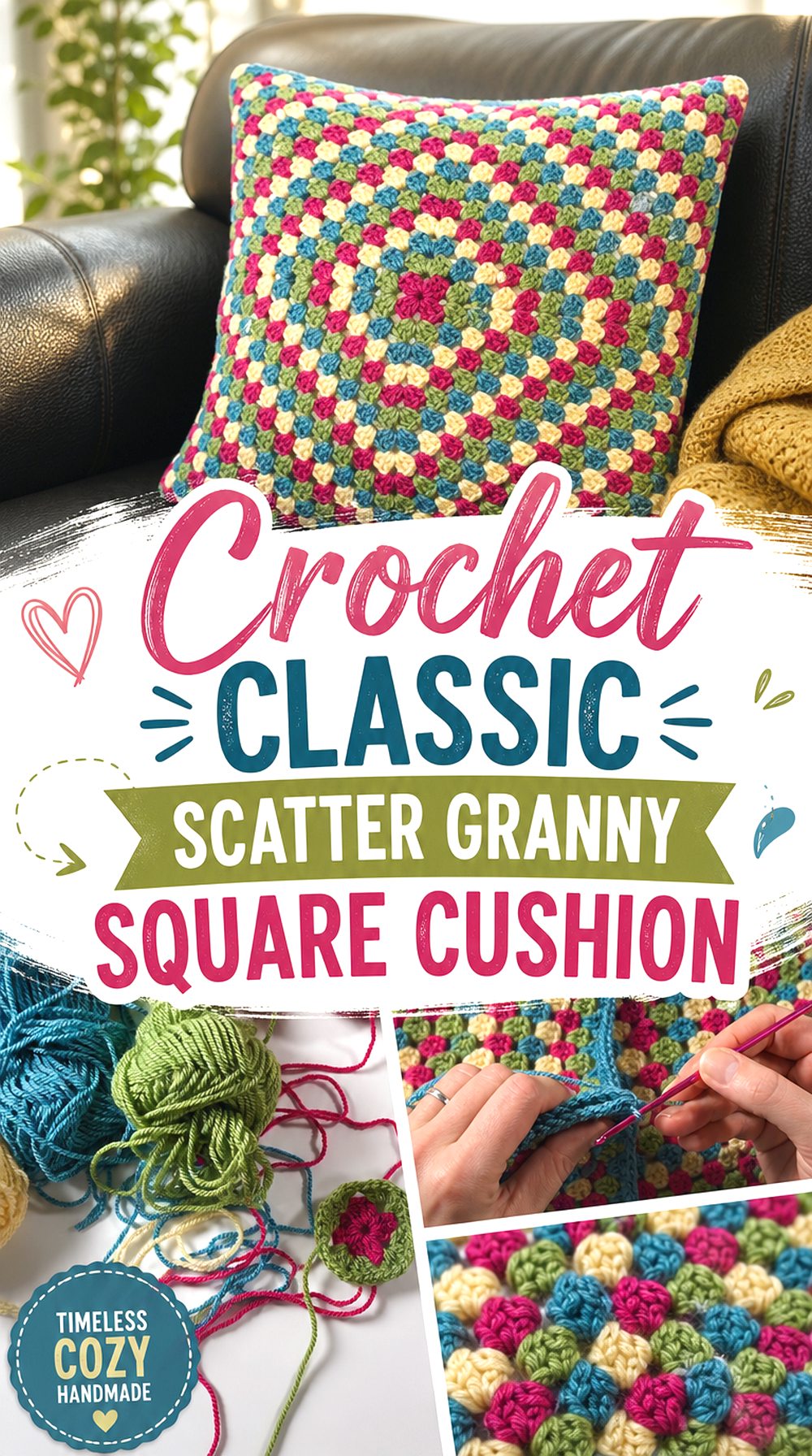 Crochet Classic Scatter Granny Square Cushion