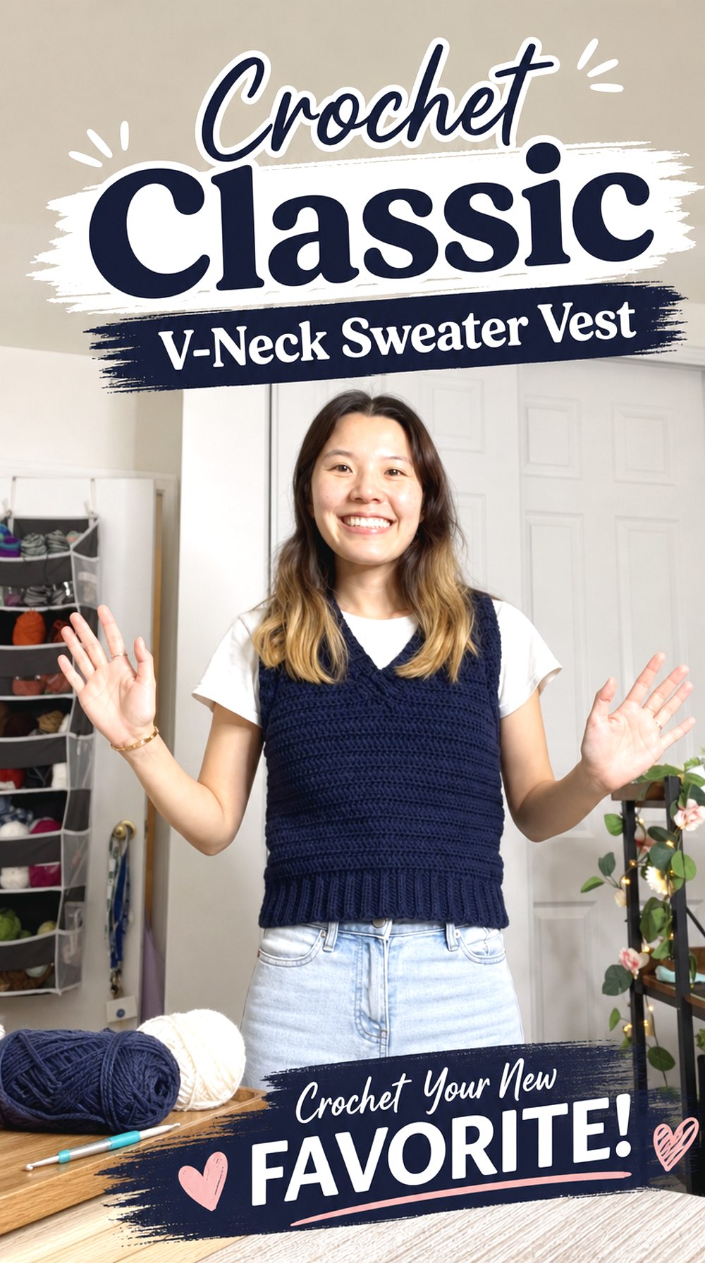 Crochet Classic V Neck Sweater Vest