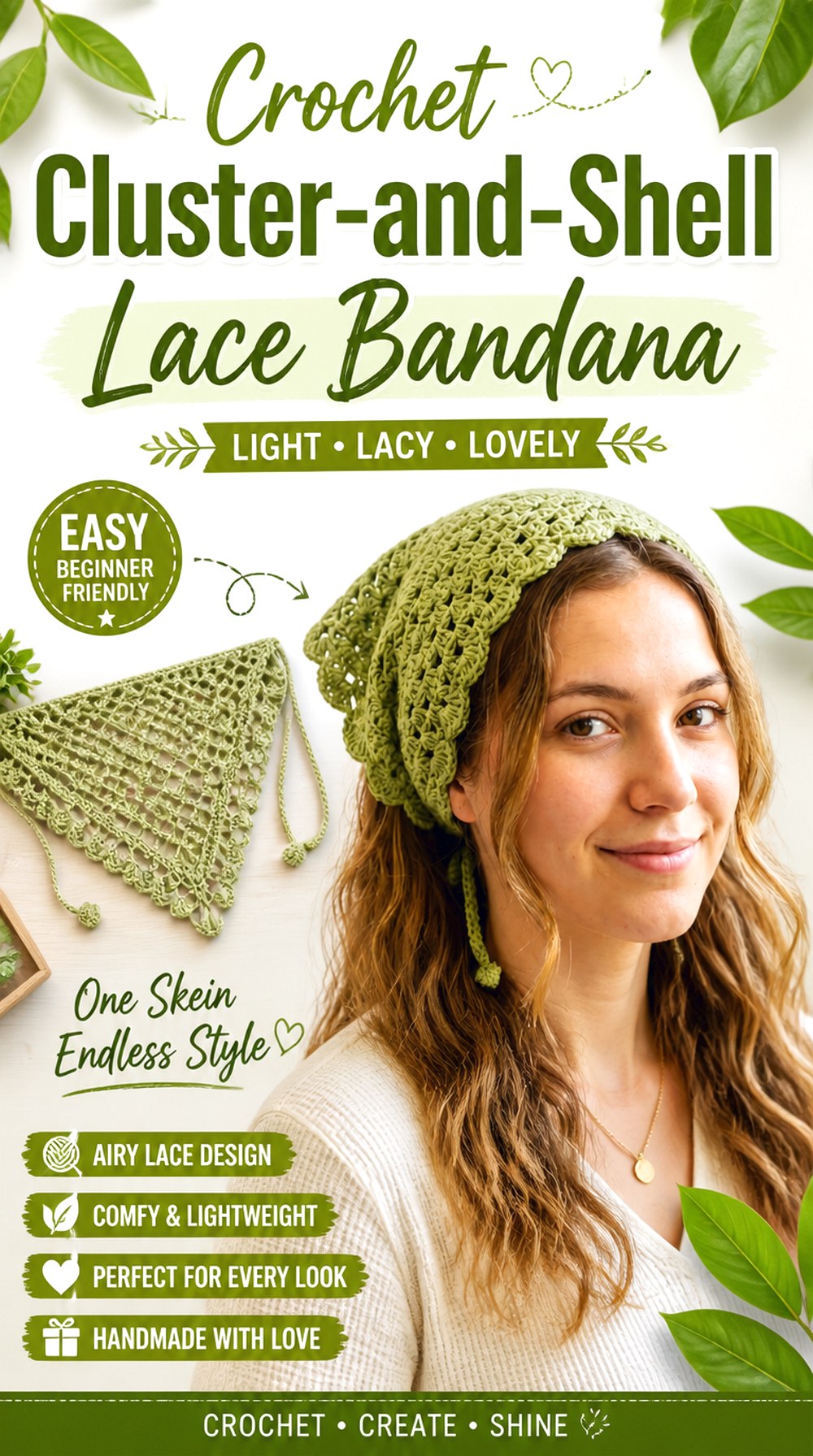 Crochet Cluster and Shell Lace Bandana