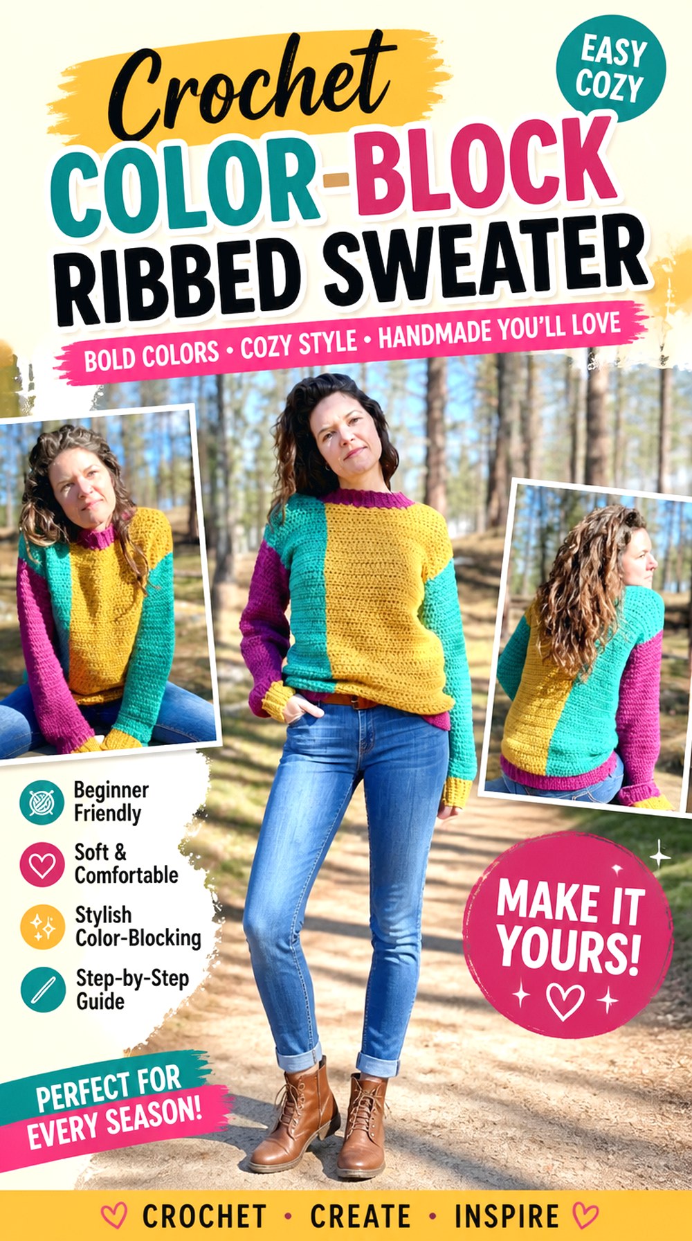 Crochet Color Block Ribbed Sweater