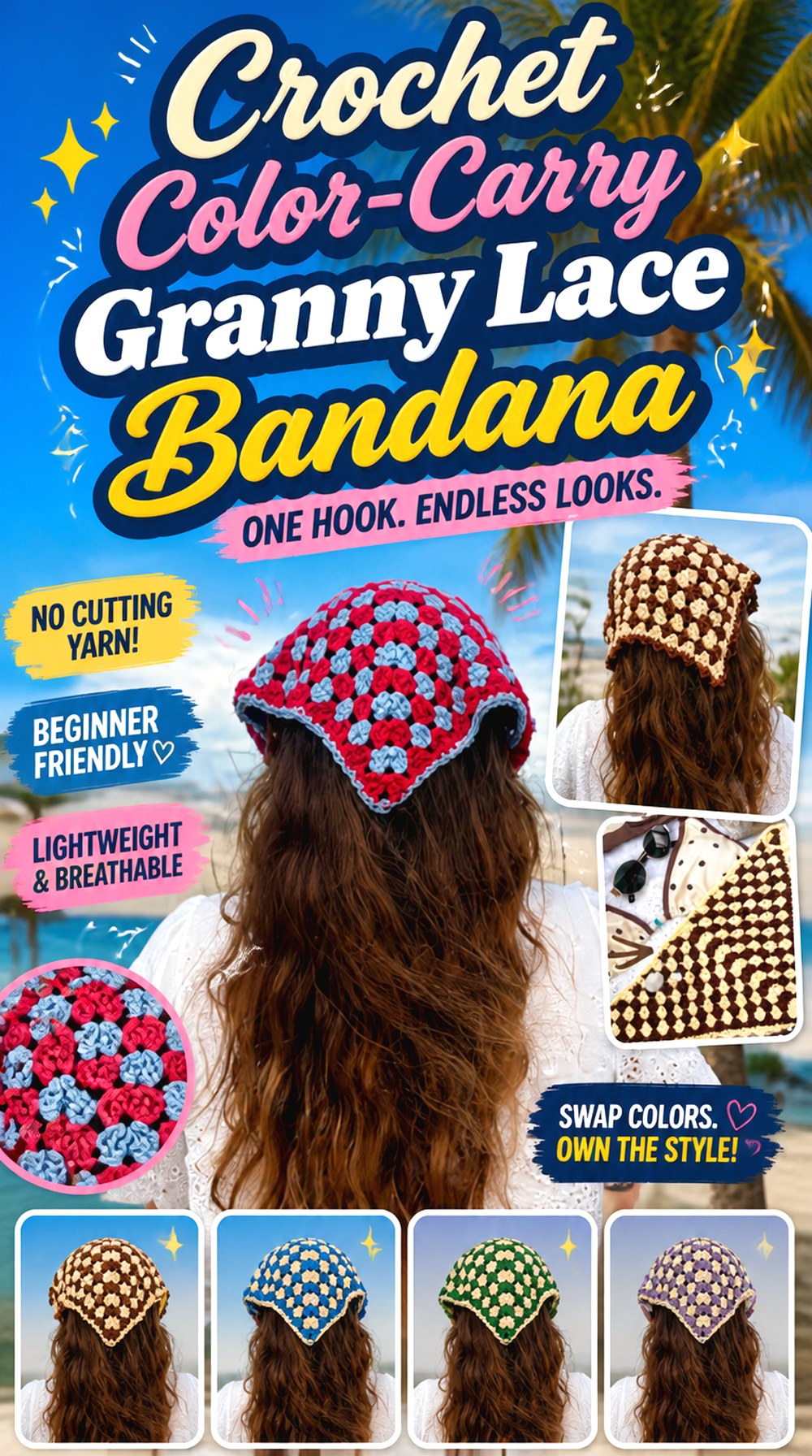 Crochet Color Carry Granny Lace Bandana