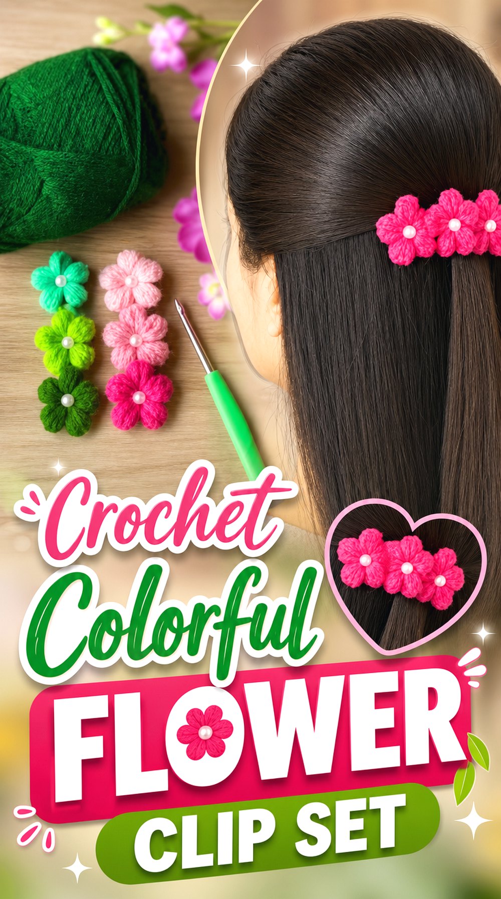 Crochet Colorful Flower Clip Set
