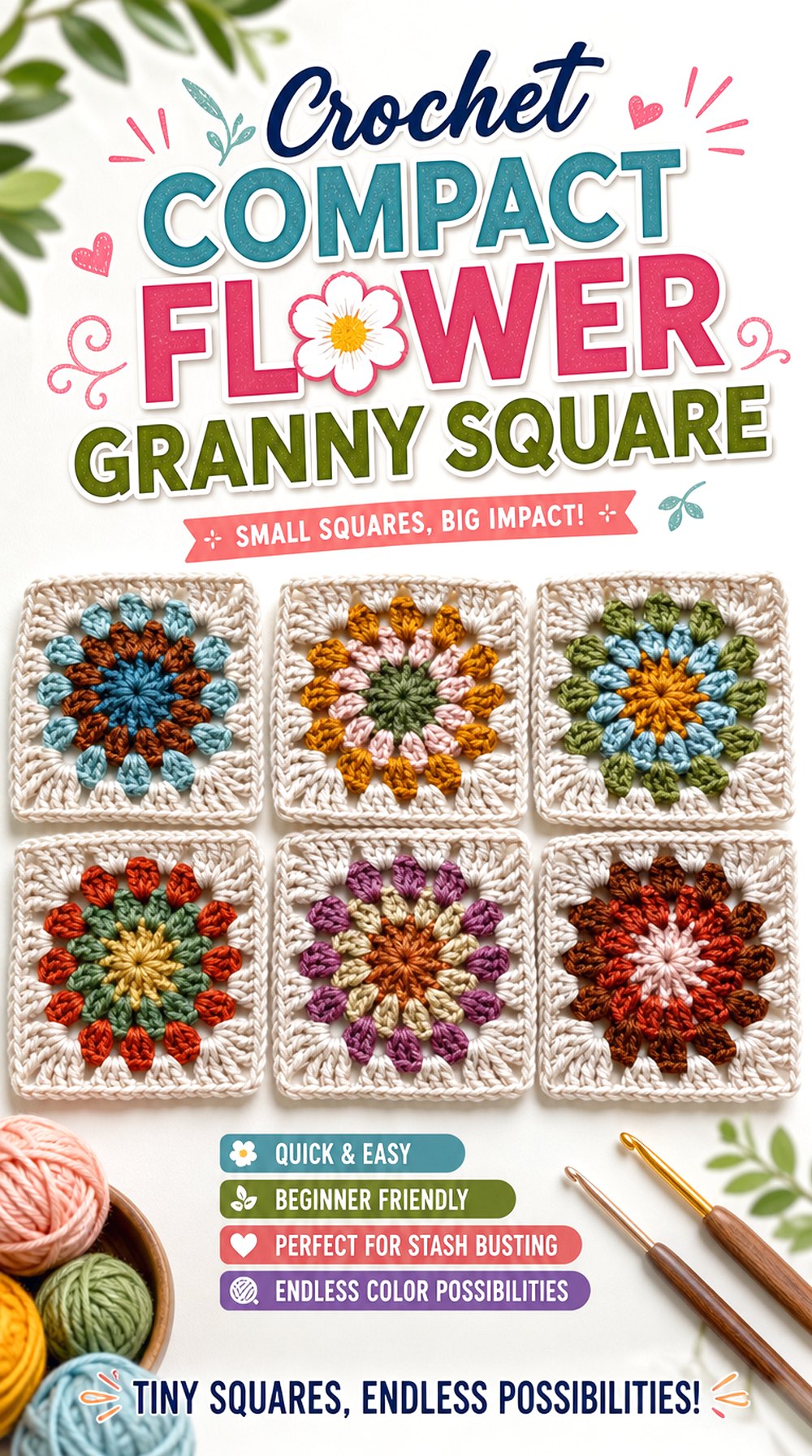 Crochet Compact Flower Granny Square