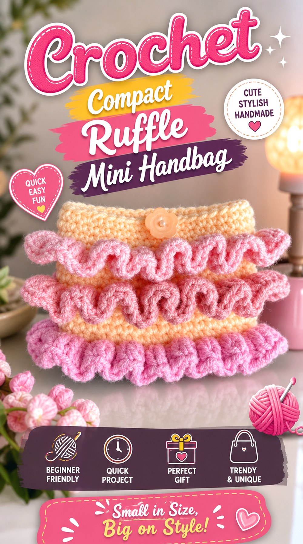Crochet Compact Ruffle Mini Handbag