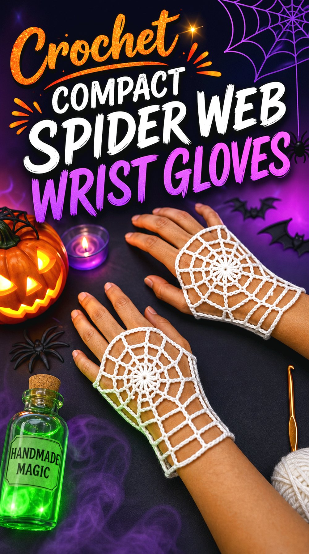 Crochet Compact Spider Web Wrist Gloves