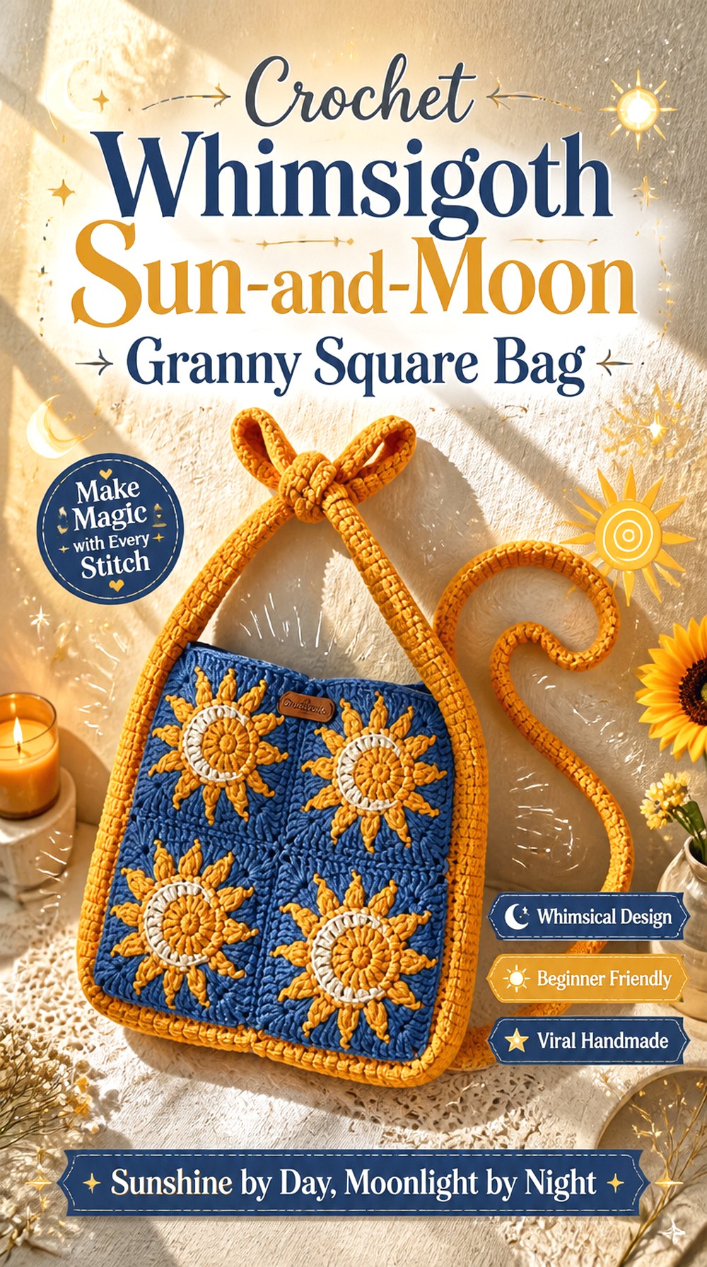 Crochet Compact Sun and Moon Square Purse