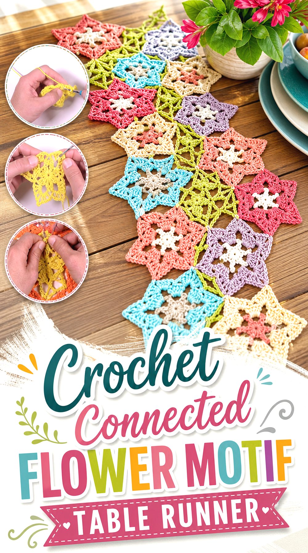 Crochet Connected Flower Motif Table Runner