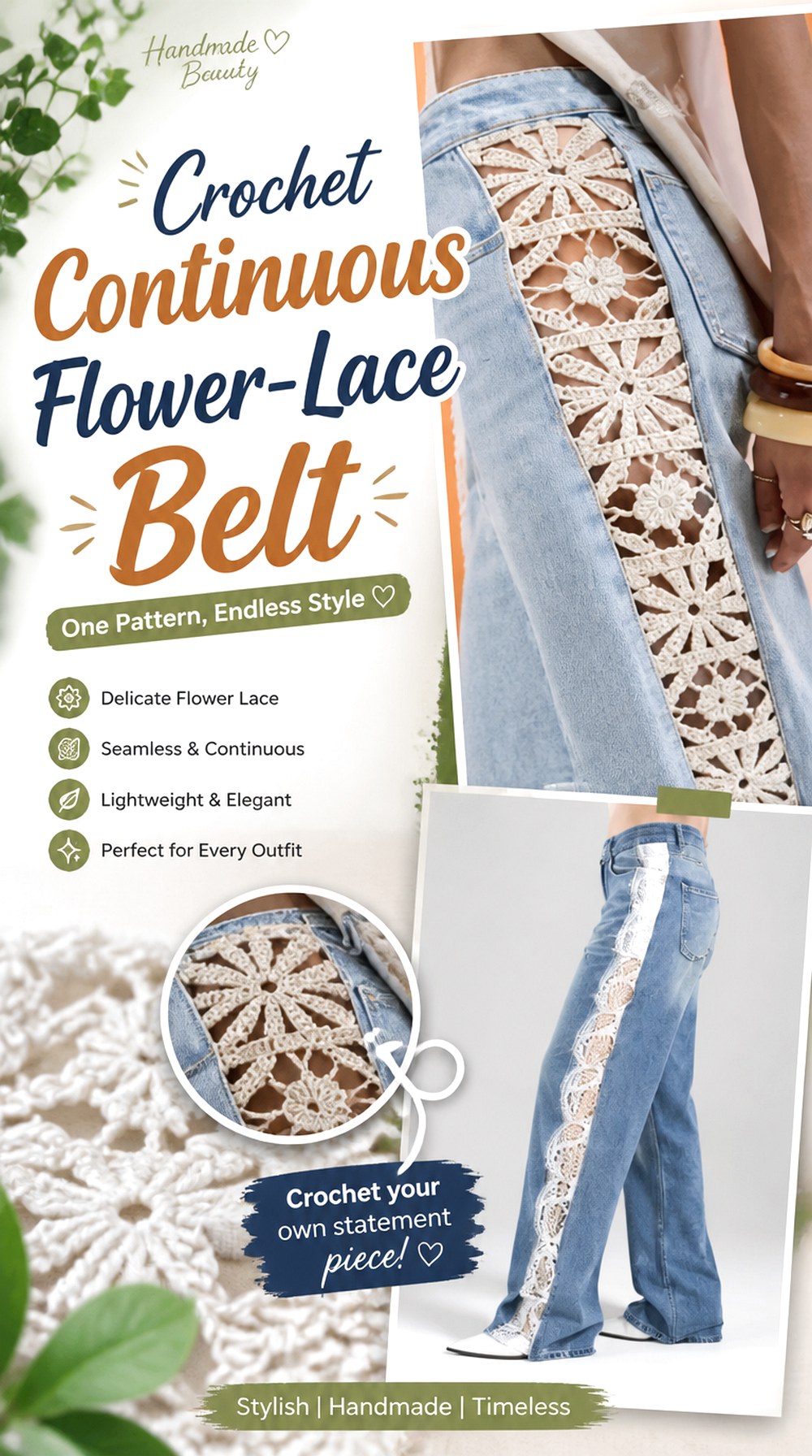 Crochet Continuous Flower Lace Belt